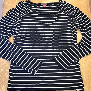 Vince Camuto Black & White Striped Long-sleeved Tee, M